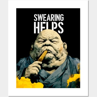 Puff Sumo: Swearing Helps on a dark (Knocked Out) background Posters and Art
